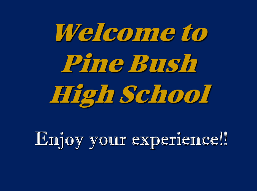 Blue background with text in gold Welcome to Pine Bush High School Enjoy your experience!!