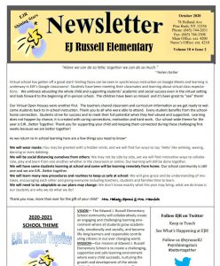 a newsletter with yellow banner saying Newsletter EJ Russell Elementary