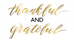 White background with the words thankful and grateful in gold