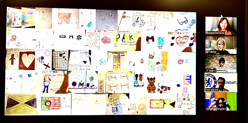 A screen with many different drawings from the identity project.