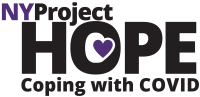 white background with the words NY Project Hope coping with COVID in black and a purple heart inside of the O of hope