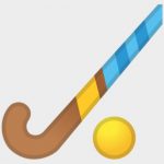 A drawn field hockey stick and ball.