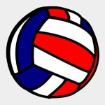 A red, white and blue volleyball.