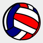 A red, white and blue volleyball.