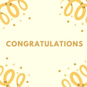 A gold background iwth confetti in all four corners and the word congratulations written in gold in the center.
