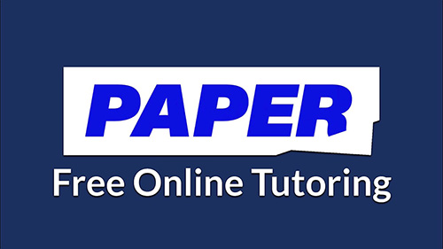 A dark blue background with a white box. In the white box it says PAPER in royal blue. Underneath it says Free Online Tutoring.