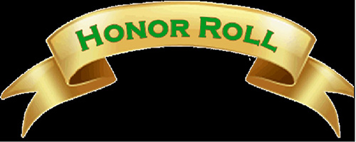A gold ribbon with the word Honor Roll printed in green