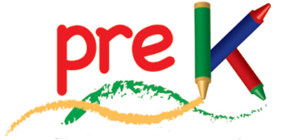 Graphic says pre K. Pre is written in red and the k is three crayons, green, blue and red.