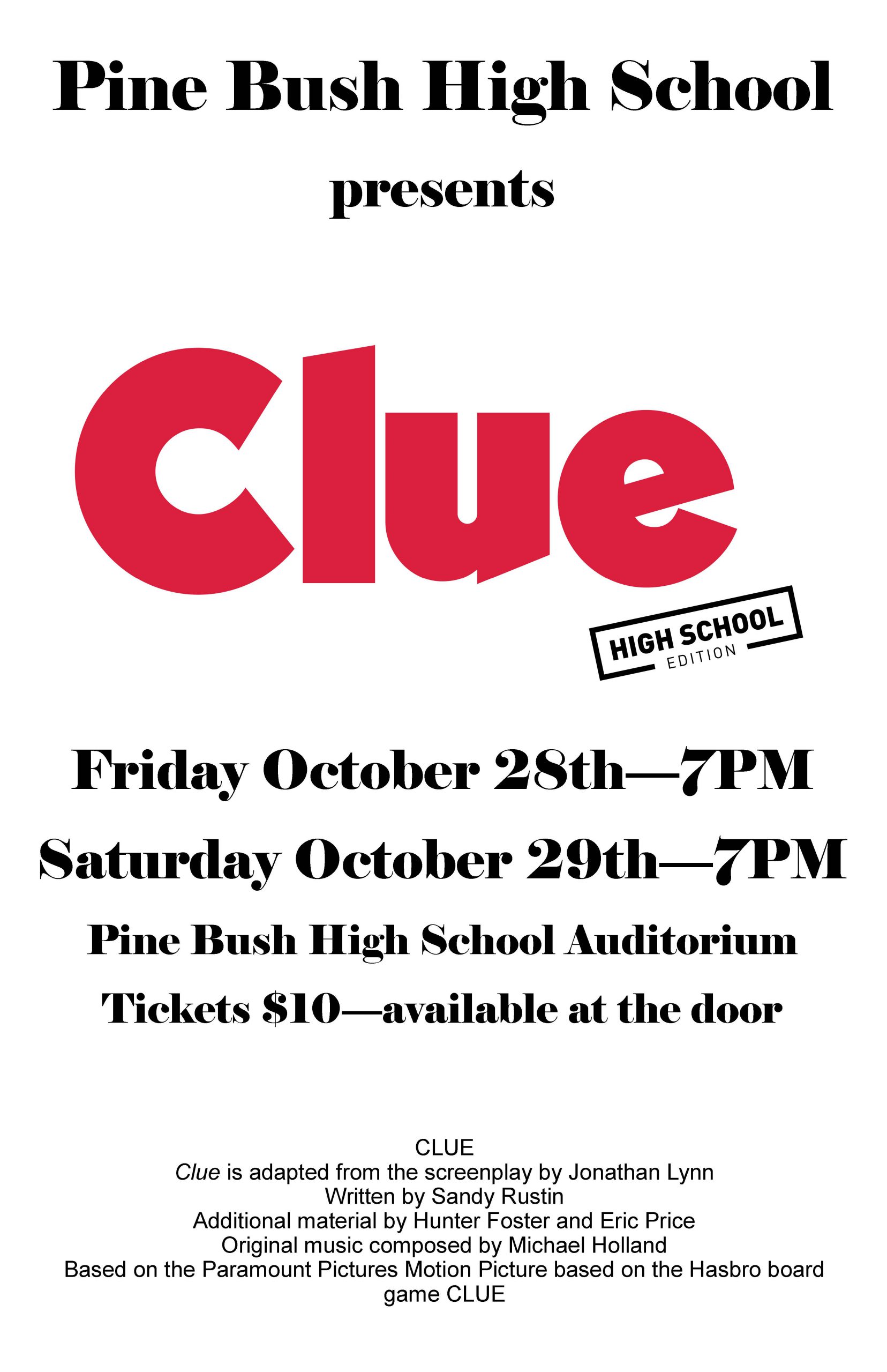 Pine Bush High School presents Clue Pine Bush Central School District