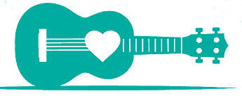 A ukulele drawn in green with the sound hole in the shape of a heart.