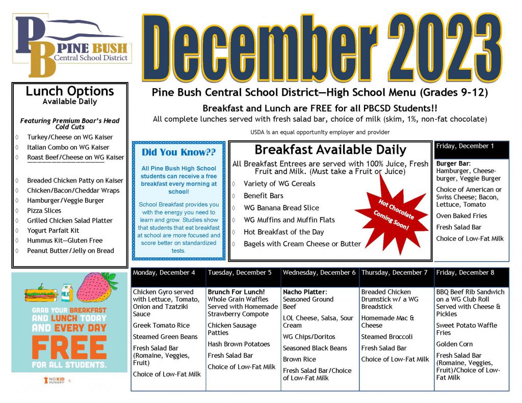 Delicious breakfast and lunch free for all PBHS students - Pine Bush Central School District Delicious breakfast and lunch free for all PBHS students - Pine Bush Central School District