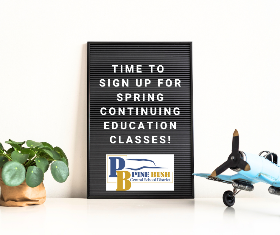 A sign that says Time to sign up for spring continuing education classes.
