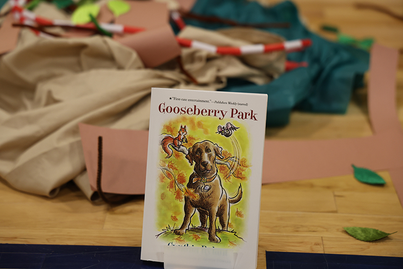 A close up of a children's book called Gooseberry Park.
